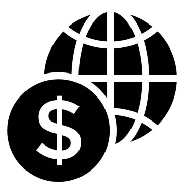 Dünya para birimi katı simgesi küre ve dolar işareti ile.