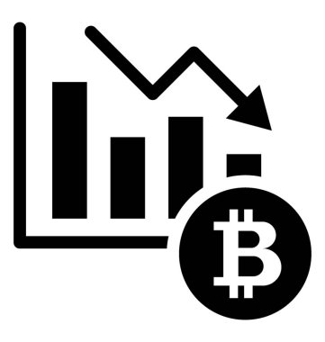 Bitcoin piyasası update kavramı çubuk grafik ve aşağı inen ok ile gösterilen glif simgesi