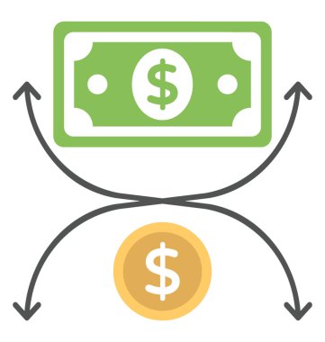 Para akışı, dolar ve içine ve bir iş dışarı aktarılan para gösterilen ok simgesi 