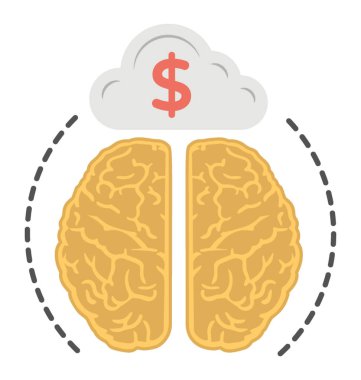 Bulut doları bir beyin göstererek bulut iş planı kavramı tasvir eden bu düz tasarım simgesi.