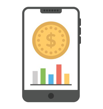Cep telefonu Doları para finans kavramı temsil eden çubuk grafiği yukarıda gösterilen vektör simgesi.