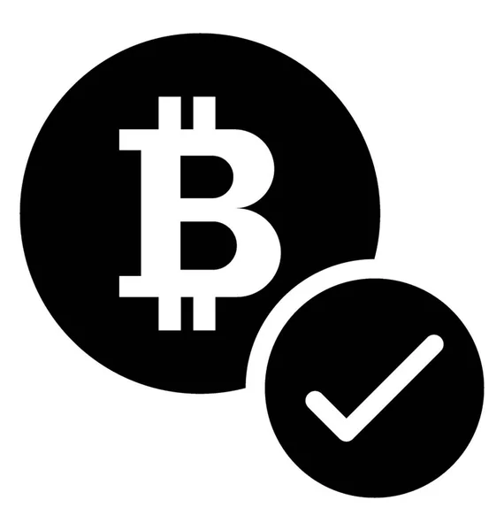 Glyph Bitcoin Tick Symbol Giving Concept Bitcoin Confirmed Transaction — Stock Vector