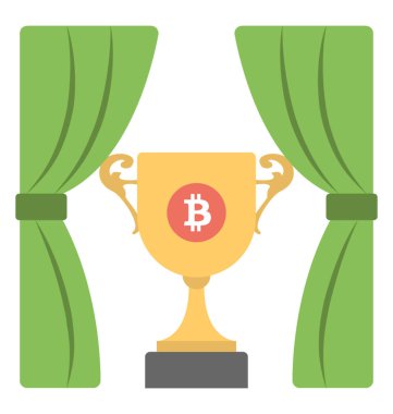 An icon with winning trophy stamped with B describing block reward the success of a block in cryptocurrency clipart