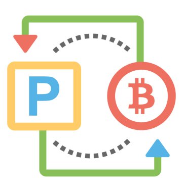 P Meydanı ve B Daire, iki işaretçiler ile noktalar ile bağlı ama geri dönüşü olmayan bir şekilde bitcoin paypal dönüşüm tanımlamak için bir simge 