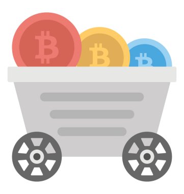 Tekerlek sepeti ile cryptocurrencies ağzına kadar dolu bir bitcoin incelemesi arabası simgedir 