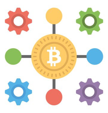 Dört yön çizgileri ve vites Bitcoin bitcoin düğümü simgesidir