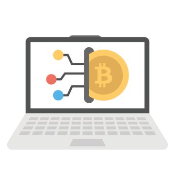 Bir dizüstü bilgisayar ekranında bir bitcoin simgesi sallıyor ve bütün bu simge düğümlerden gelişmekte online cryptocurrency temsil ediyor 