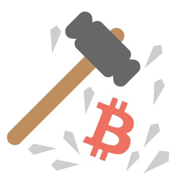 Bitcoin işareti ve bitcoin araştırma gösterilen damlacıkları ile birlikte çekiç  