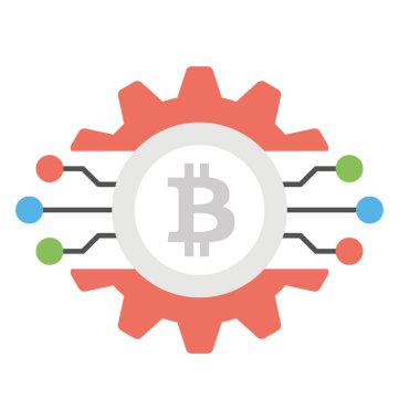 Bitcoin işareti ve kripto teknoloji gösterilen düğümleri işaret olan bir dişli daire