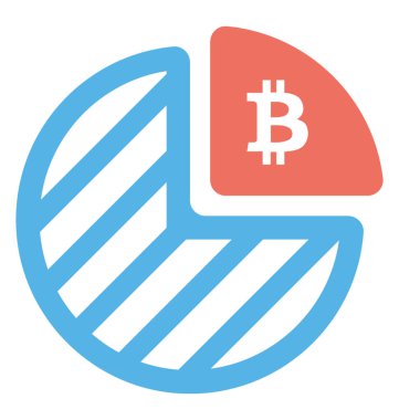 Bitcoin parça bitcoin pasta grafik simgesini görüntüleme kenar ile bir yuvarlak pasta grafik