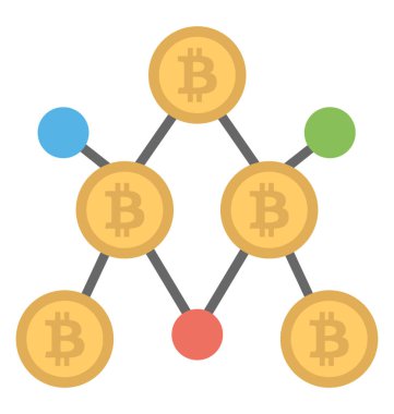 Para birimi düğümleri ve bitcoin grafik açıklayan bitcoins ile bir simge