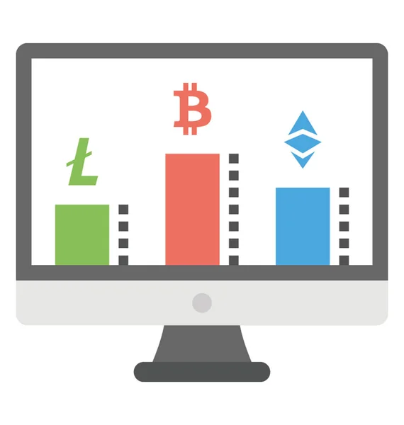 Uma Tela Desktop Com Gráficos Barras Ações Bitcoin Litecoin Ethereum — Vetor de Stock