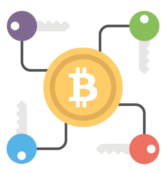 Ícone Onde Bitcoin Acessível Por Quatro Direções Está Mostrando Processo — Vetor de Stock