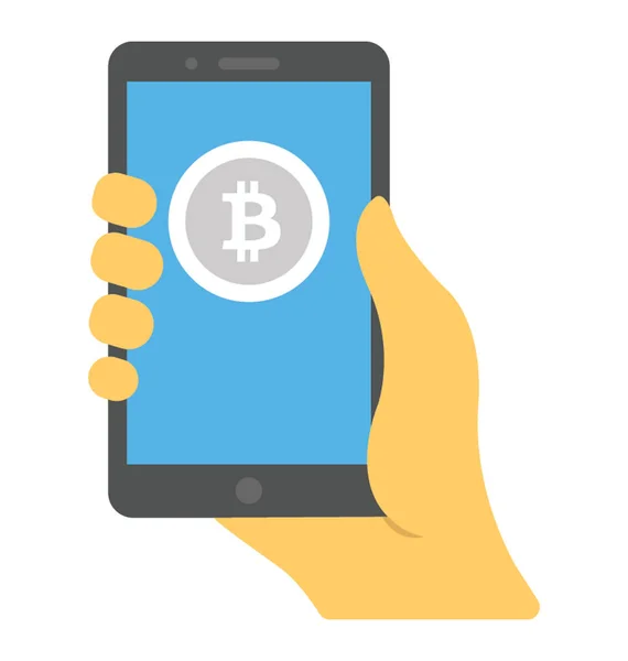 Mano Possesso Cellulare Con Interfaccia Applicazione Bitcoin Che Simboleggia Pagamento — Vettoriale Stock