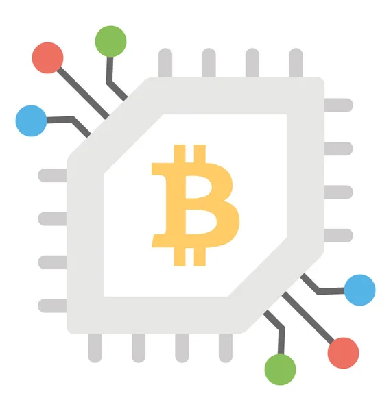 Carré Avec Signe Bitcoin Des Nœuds Pointant Montrant Technologie Cryptographique — Image vectorielle