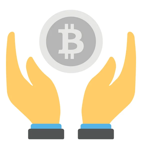 Hand Holding Bitcoins Symbolising Pay Bitcoin Concept — Stock Vector