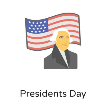 Başkan george Washington avatar için Cumhurbaşkanlığı günü kutlama işareti gösteren Amerikan bayrağı ile birlikte