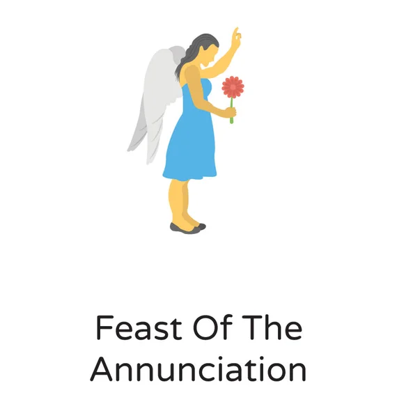 Andělský Avatar Lady Chrastítkem Její Ruce Popisuje Svátek Zvěstování — Stockový vektor