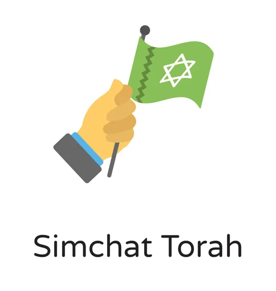 デイビッズ星印と緑色の旗を振る手が Simchat Torah のお祝いのアイデアを記述しています — ストックベクタ