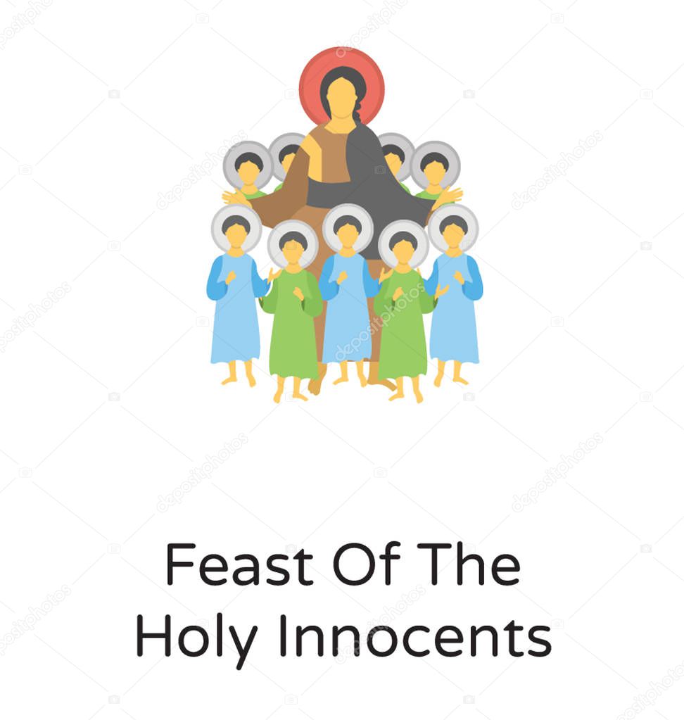 Holy kids gathered around the holy mother mary showing concept of feast of holy innocents