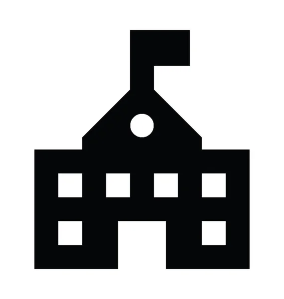 Ikona Plochého Vektoru Budovy Školy — Stockový vektor