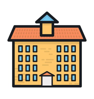 Okul binası düz vektör simgesi 