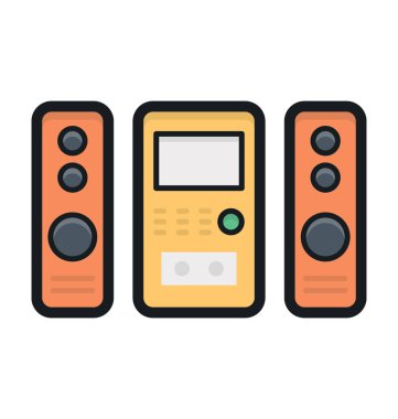 Müzik sistemi düz vektör simgesi 