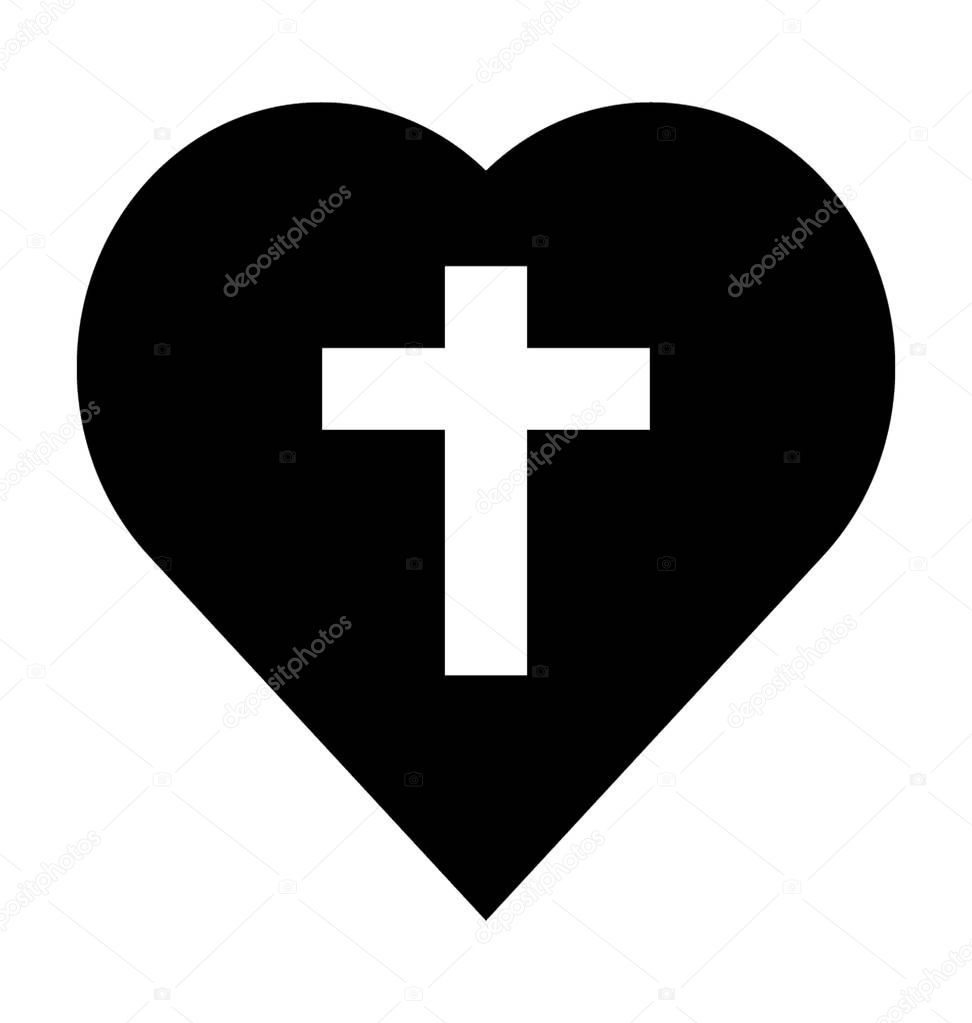 Heart with Holy Cross Flat Vector Icon 