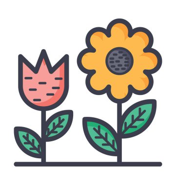 Çiçekli bitkiler renkli vektör simgesi
