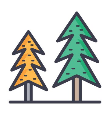 Yaprak dökmeyen ağaçlar renkli vektör simgesi