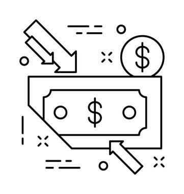 Banknot çizgi vektör simgesi