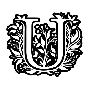 Çiçekli harf u logosu katı stil