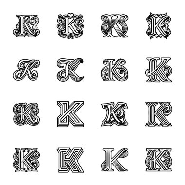 Klasik tarzda harf dizisi. El çizimi vektör illüstrasyonu.