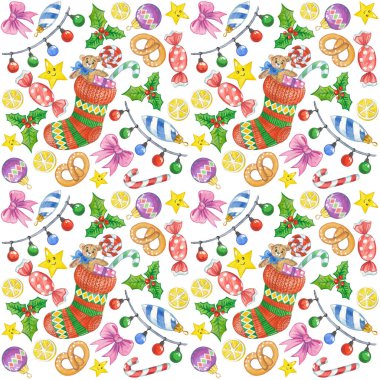 Noel elementleriyle suluboya Noel deseni