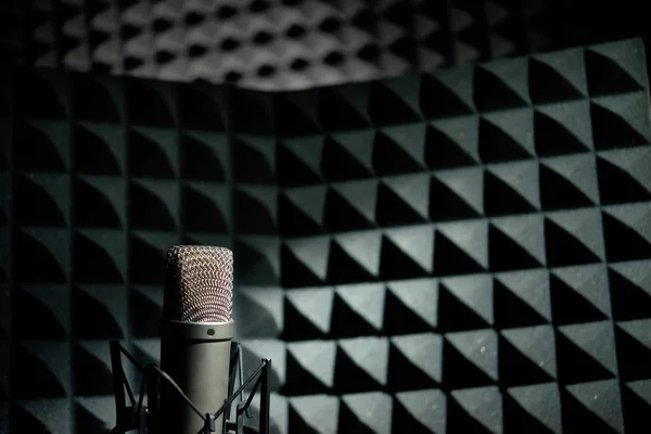 Stříbrná Profesionální Mikrofon Nahrávacím Studiu — Stock fotografie