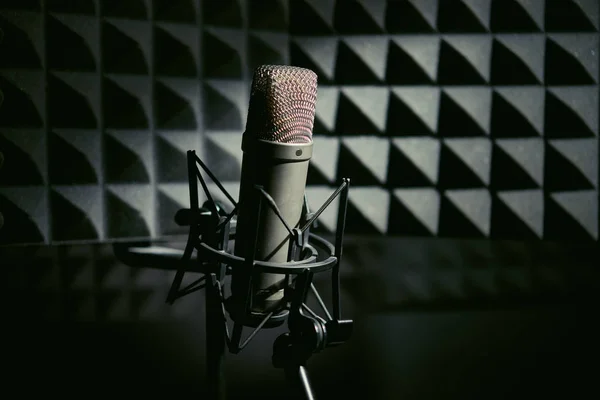 Microfone Profissional Prata Estúdio Gravação — Fotografia de Stock