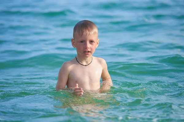 Boy Anos Deixe Swim Mar — Fotografia de Stock