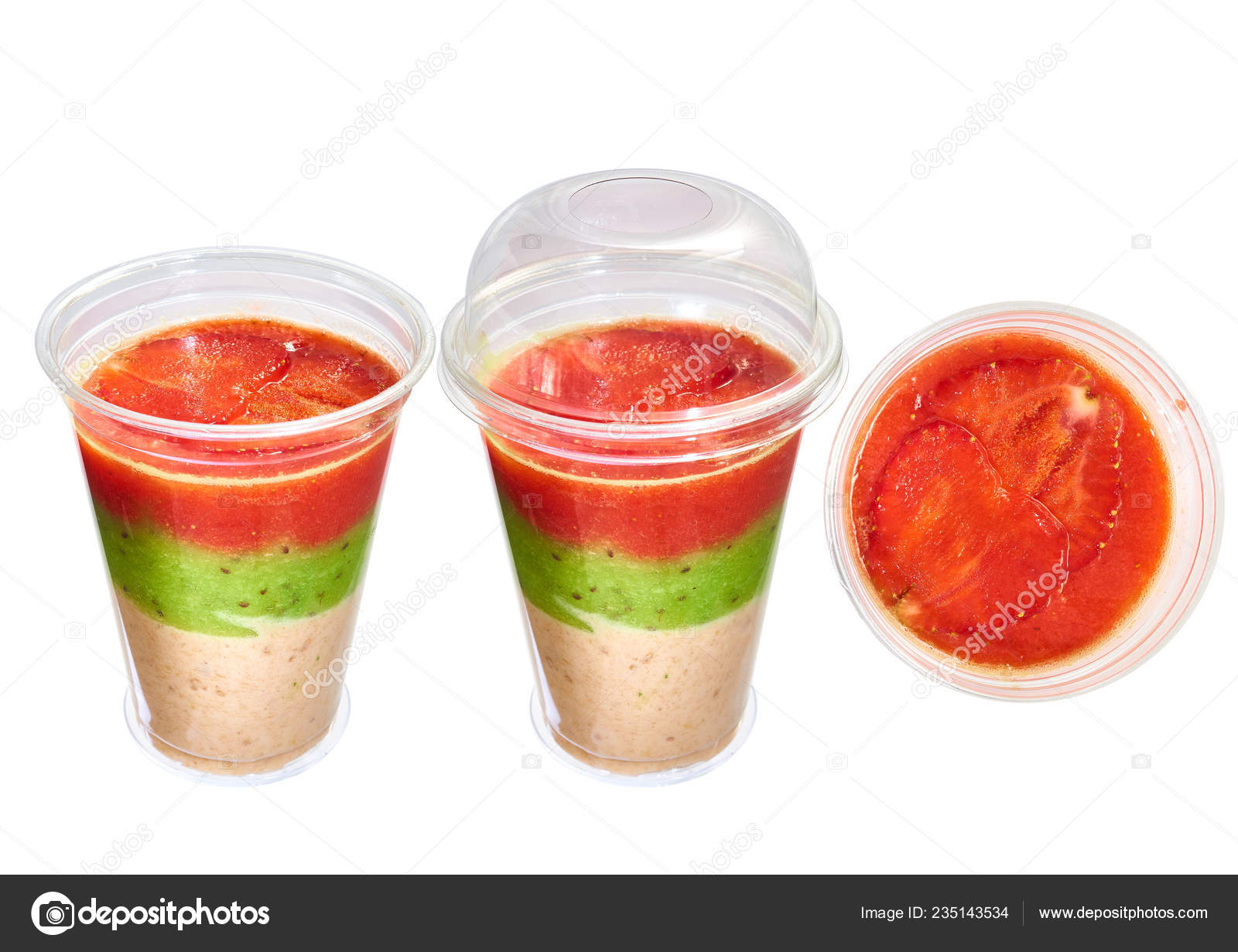 Download Strawberry Kiwi Banana Smoothie Yogurt Disposable Plastic Cup Isolated White Stock Photo Image By C Absurdov 235143534