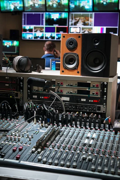 Control Panel Mixers Microphone Television Studio — Stock Photo, Image