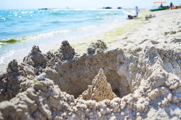 Les Enfants Ont Construit Château Sable Maison Sur Plage — Photo