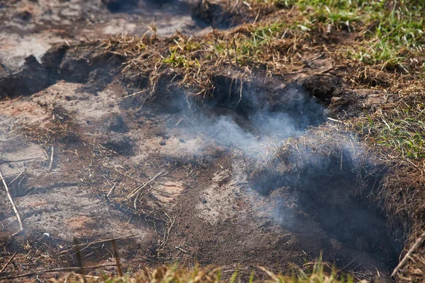 Peat Fields Burn Smolder Afternoon — Stock Photo, Image