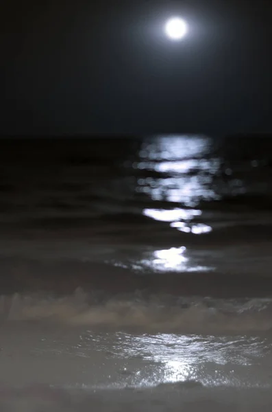 Moon Night Moonlight Sea Waves Surf Beach Long Exposure — Stock Photo, Image
