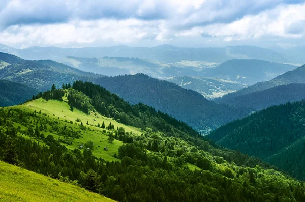 Paisaje Desde Altura Hasta Las Laderas Las Montañas Prado Cárpatos — Foto de Stock