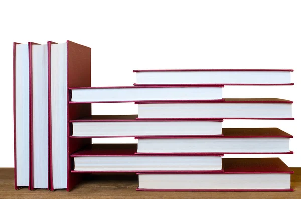 Libros Bellamente Apilados Estante Aislados Sobre Fondo Blanco — Foto de Stock