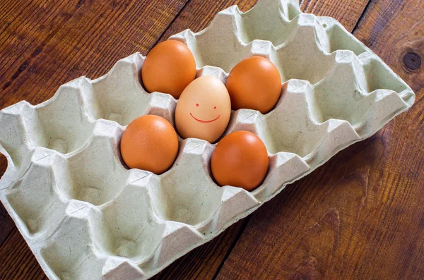 Chicken Eggs Tray One Smile — Stock Photo, Image