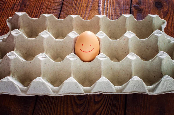 one chicken egg in a tray with a smile