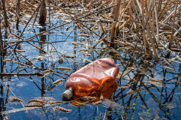 Botella Plástico Desechada Agua Río — Foto de Stock