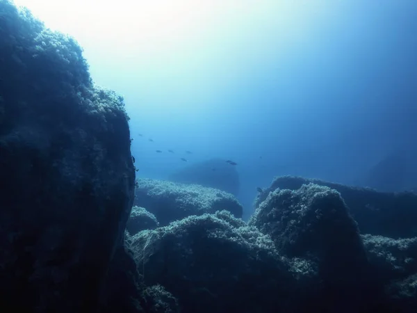 太陽に照らされた岩だらけの海底の背景 — ストック写真