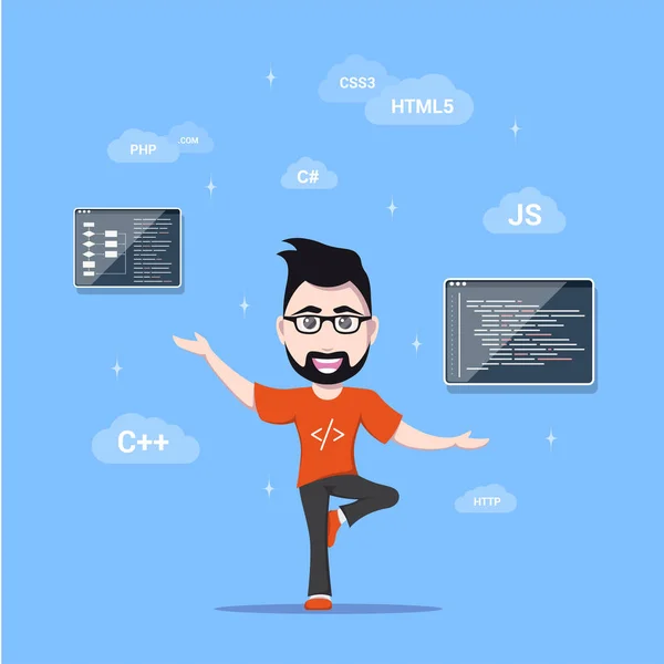 Programmer man character — Stock Vector