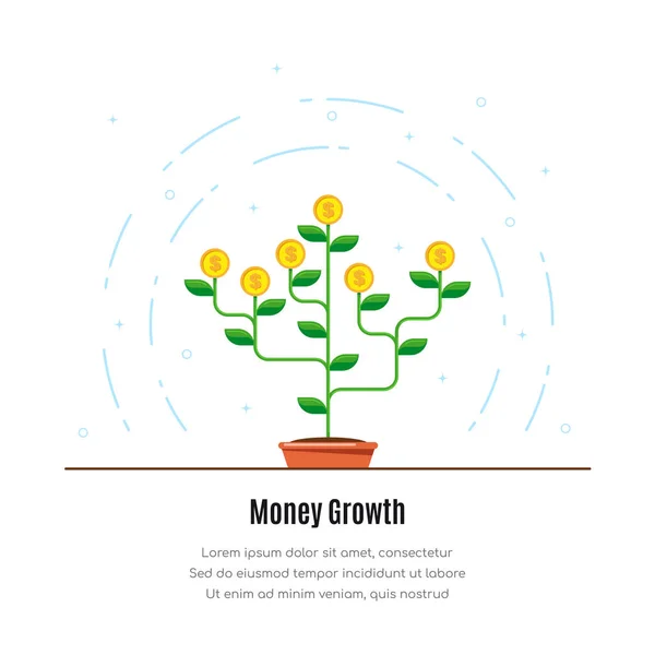 Εικόνα Δέντρο Χρήματα Επενδυτικά Έννοια Ανάπτυξη Χρήματα Επίπεδη Στυλ Εικονογράφηση — Διανυσματικό Αρχείο